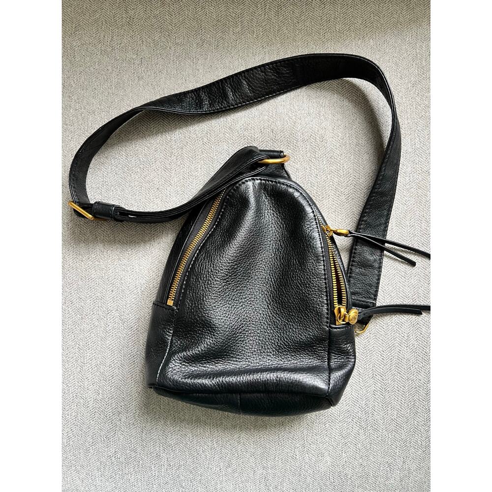 Hobo Fern Sling Bag Crossbody Adjustable Black Pebble Leather Brass Hardware